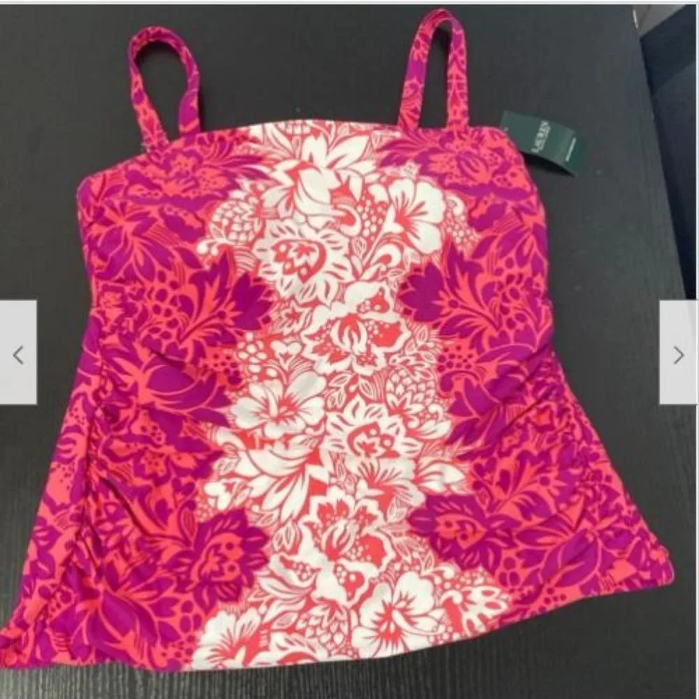 Lauren Ralph Lauren Women's 20140023W Pink Underwire Tankini Top Size 16W - Picture 3 of 4